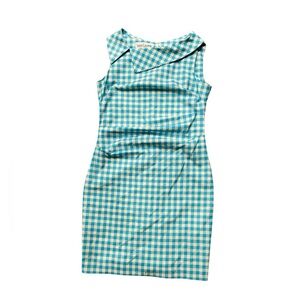 Sara Campbell Blue Gingham Sheath Mini Dress Size 12 VINTAGE